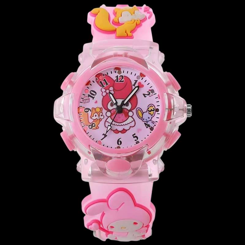 ساعت مچی عقربه ای دخترانه مدل کوارتز بند سیلیکونی چراغدار طرح ملودی