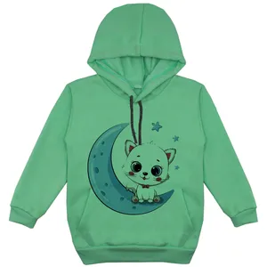 هودی دخترانه مدل گربه و ماه F100 رنگ سبز