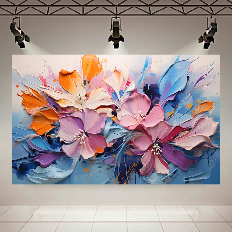 پوستر طرح مخمل نقاشی رنگ روغن گل مدل نیلوفر  کد AR304748