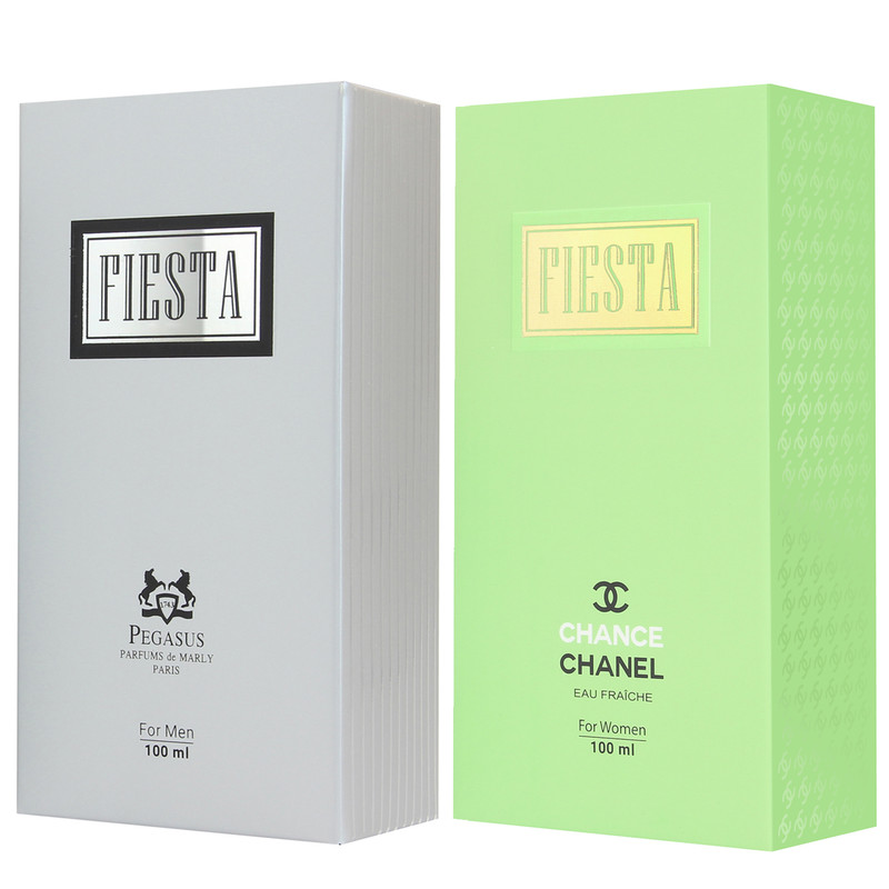 ادو پرفیوم زنانه فیستا مدل Chanel Chance Fraiche حجم 100 میلی لیتر به همراه ادو پرفیوم مردانه فیستا مدل De Marly Pegasus