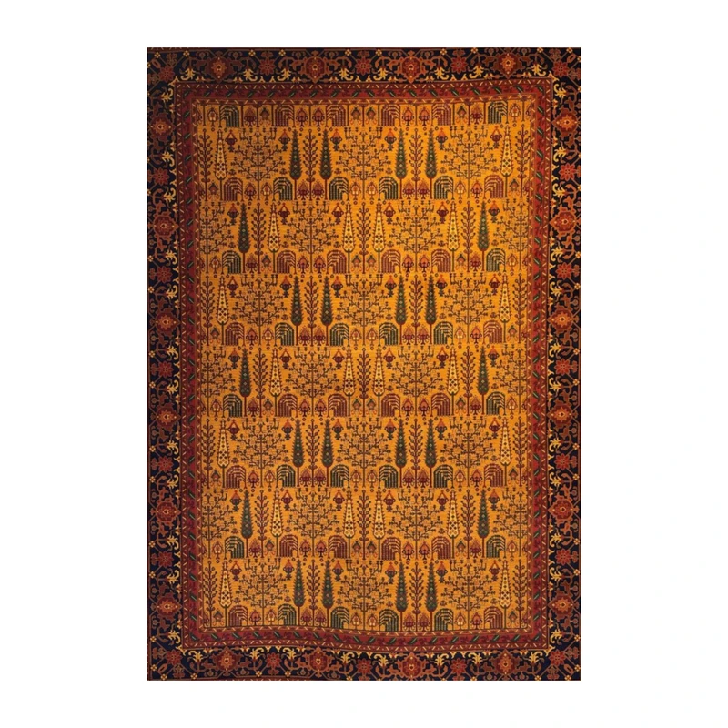 فرش ماشینی 700 شانه زمینه عسلی حاشیه سرمه ای مدل بلوچ آکریلیک کد 709 دارچینی