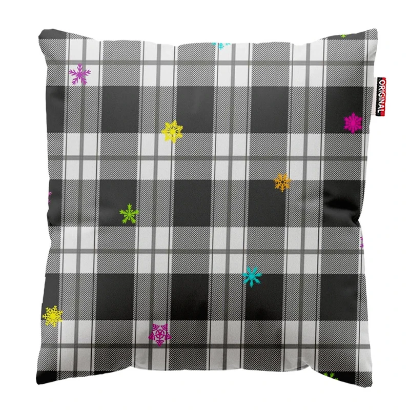  کوسن پاد آفرین طرح چهارخونه و دانه های برف کد 1799 سایز 30*30 سانتی متر