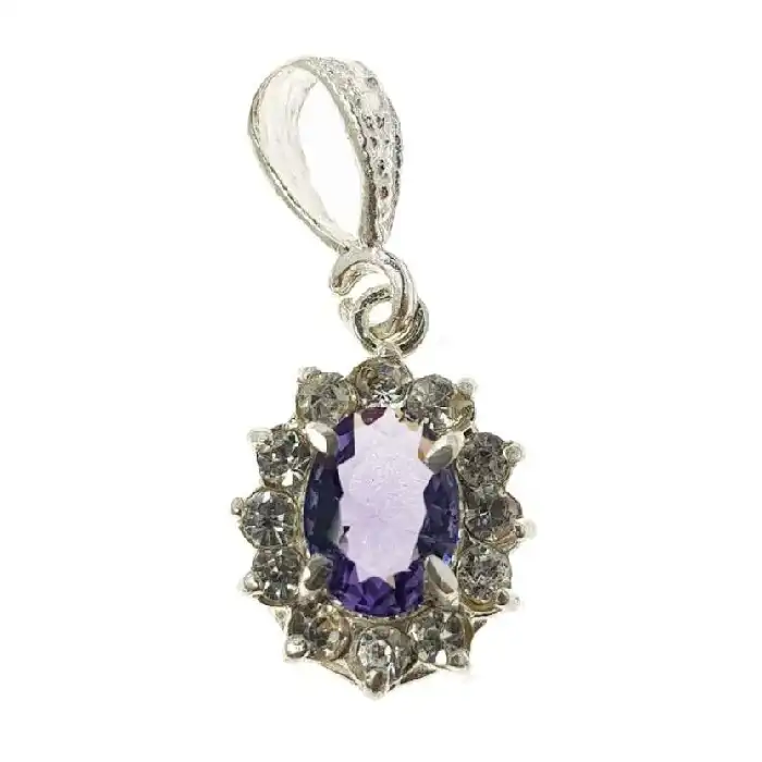 نیم ست نقره زنانه مدل سنگ آمیتیست کد P4400