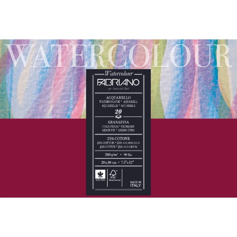 مقوا آبرنگ فابریانو مدل ACQUARELLO کد 200gsm سایز 30 × 20 سانتی متر بسته 20 عددی