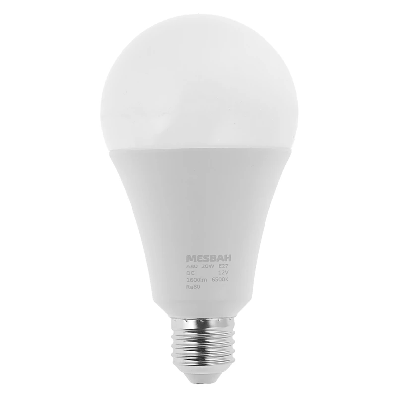 لامپ ال ای دی 12 ولت 20 وات مصباح مدل DC پایه معمولی E27 کد 12V-DC-A80-20W