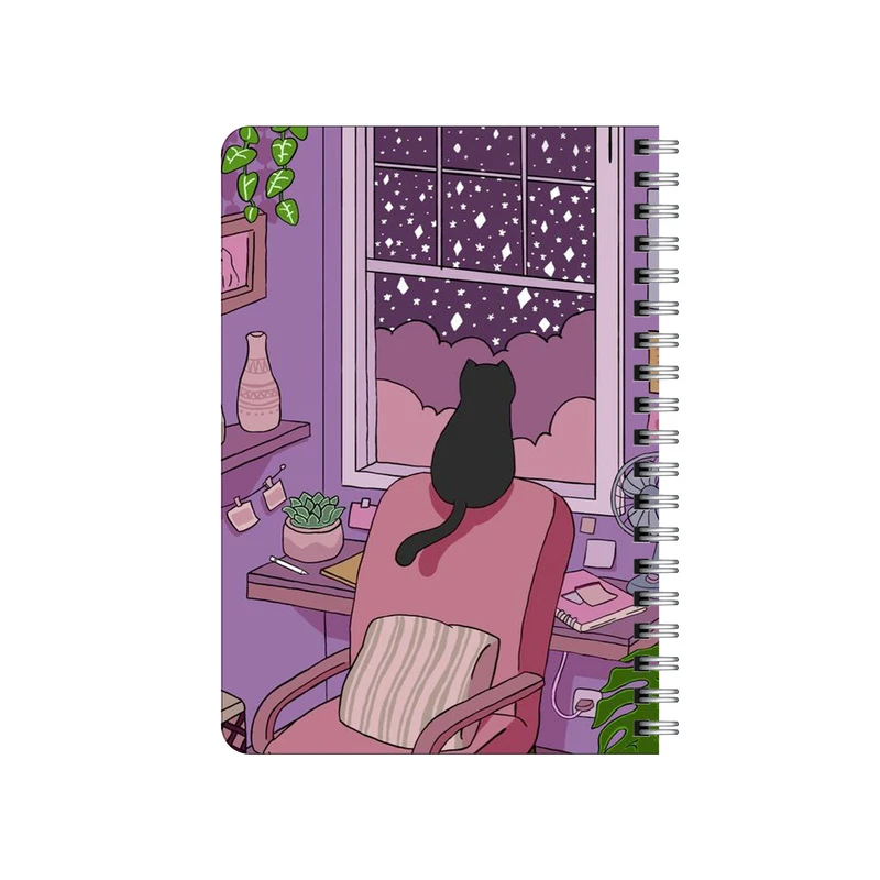 دفترچه یادداشت بامبیلیپ مدل چوبی طرح گربه و پنجره پرستاره کد 5608316