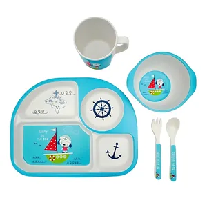 سرویس غذاخوری 5 تکه کودک مدل فیبر بامبو طرح سگ قایقران