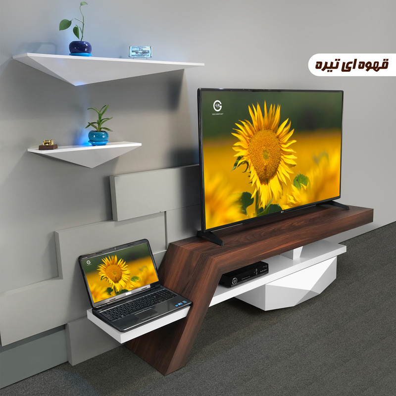 میز تلویزيون راهپود مدل آفتابگردان به همراه طبقه دیواری میز تلویزيون راهپود مدل آفتابگردان به همراه طبقه دیواری