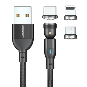 کابل تبدیل مغناطیسی USB به MicroUSB/USB-C/لایتنینگ گرین پورت مدل A01M05 طول 1 متر
