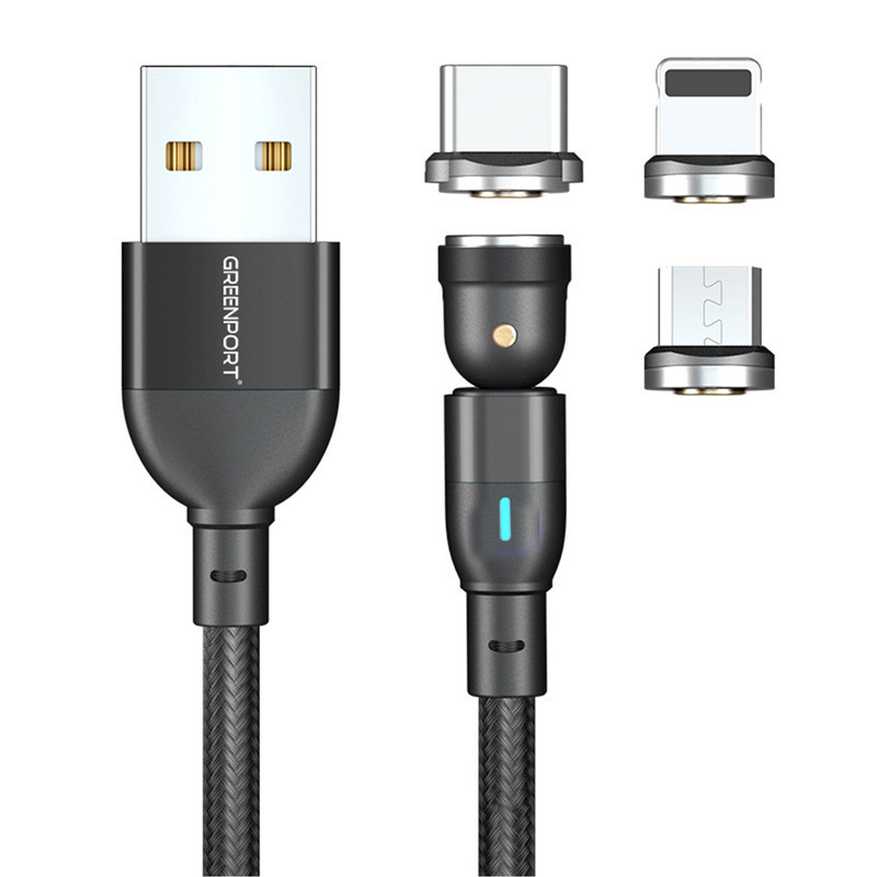 کابل تبدیل مغناطیسی USB به MicroUSB/USB-C/لایتنینگ گرین پورت مدل A01M05 طول 1 متر