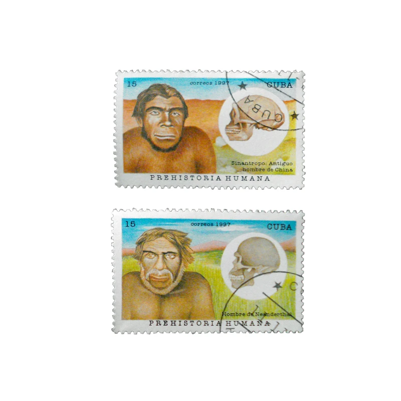 تمبر یادگاری طرح تاریخی مدل انسان اولیه کد hu-576 مجموعه 2 عددی