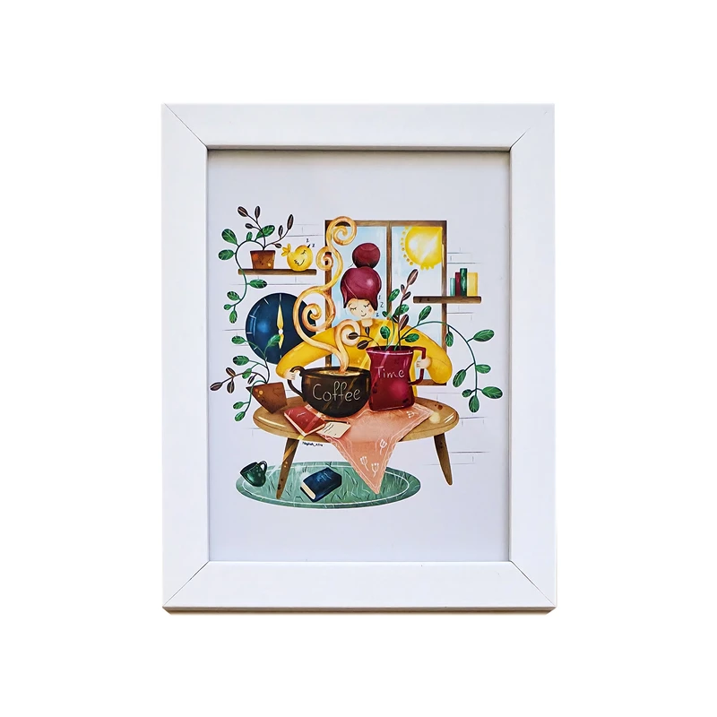 تابلو طرح قهوه دخت مدل NA-W13 فریم سفید