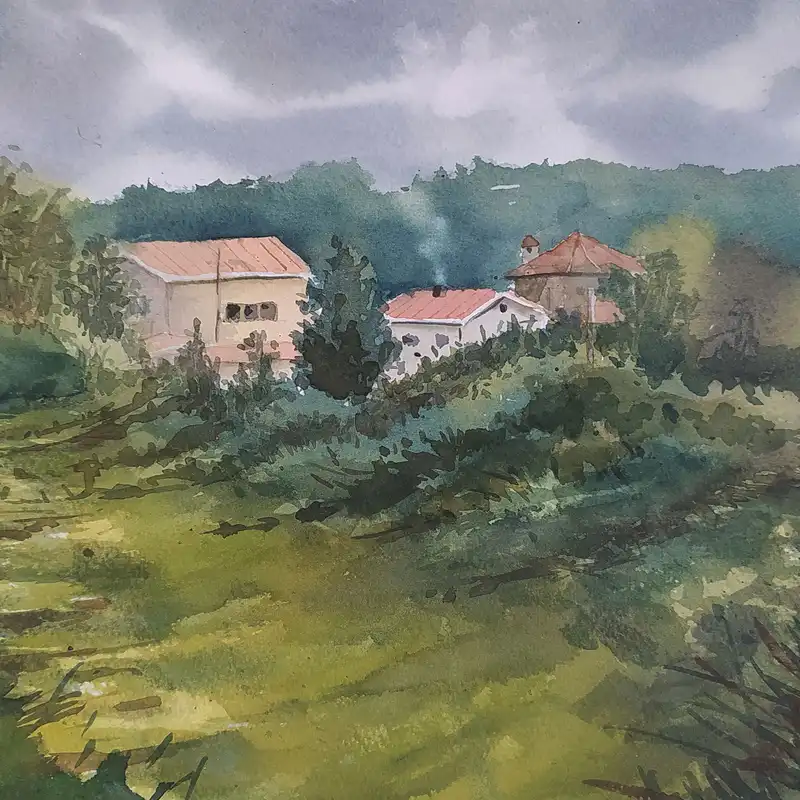 نقاشی آبرنگ طرح روستای چمستان کد 92