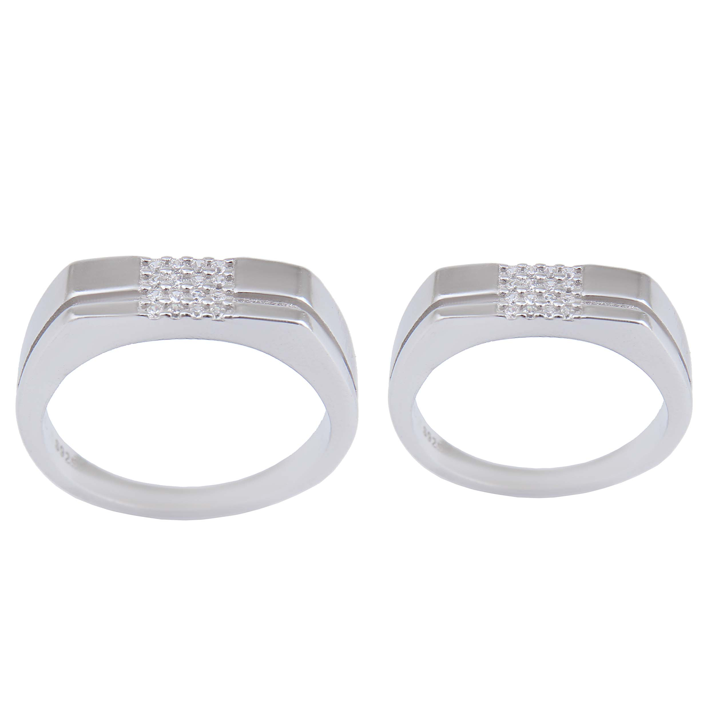 ست انگشتر نقره زنانه و مردانه بازرگانی میلادی مدل نگین برلیان بدون ریزش ابکاری رادیوم کد AWR_1624