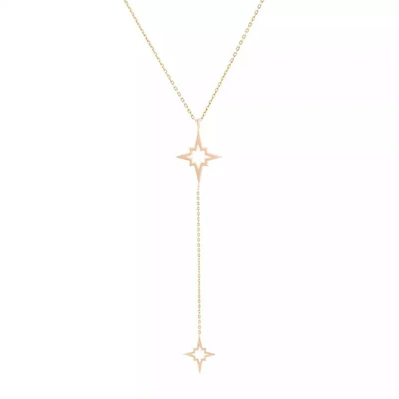 گردنبند طلا 18 عیار زنانه با زنجیر حلقهای (فلامینگو) گالری قو طلایی مدل دو ستاره شش پر