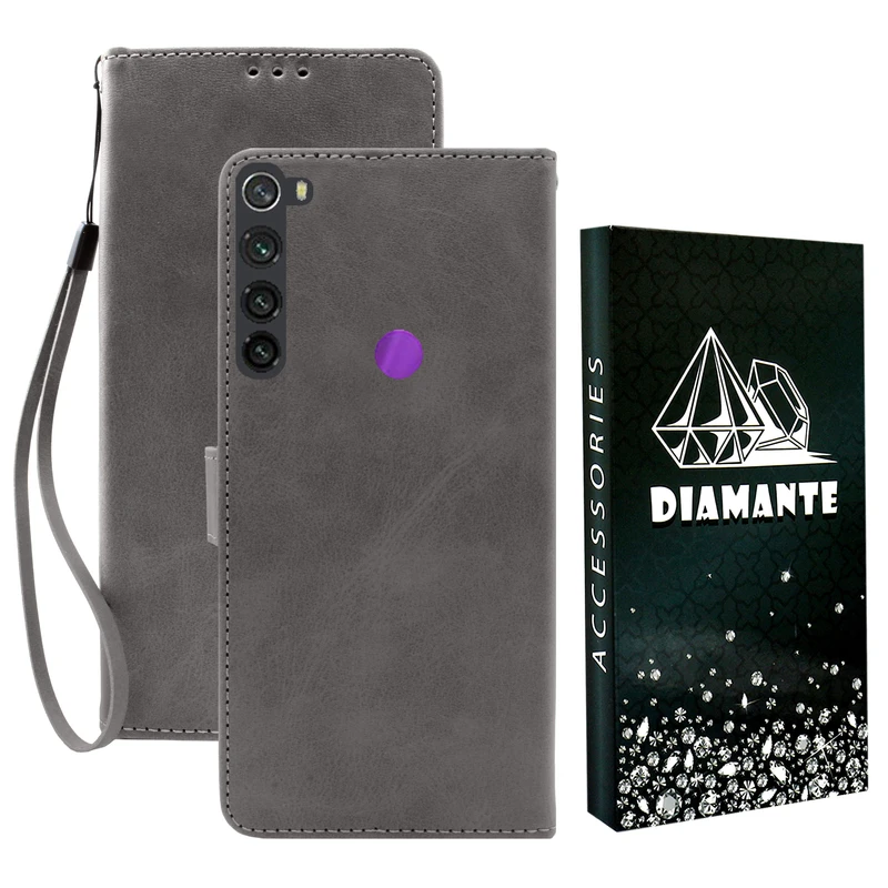  کیف کلاسوری دیامانته مدل Gray bk مناسب برای گوشی موبایل شیائومی Redmi Note 8T به همراه بندآویز