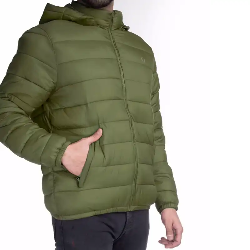 کاپشن مردانه جوتی جینز مدل کلاهدار کد 122124 رنگ سبز زیتونی