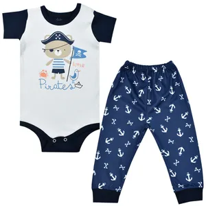 ست بادی و شلوار نوزادی نیروان مدل ملوان رنگ سرمه ای