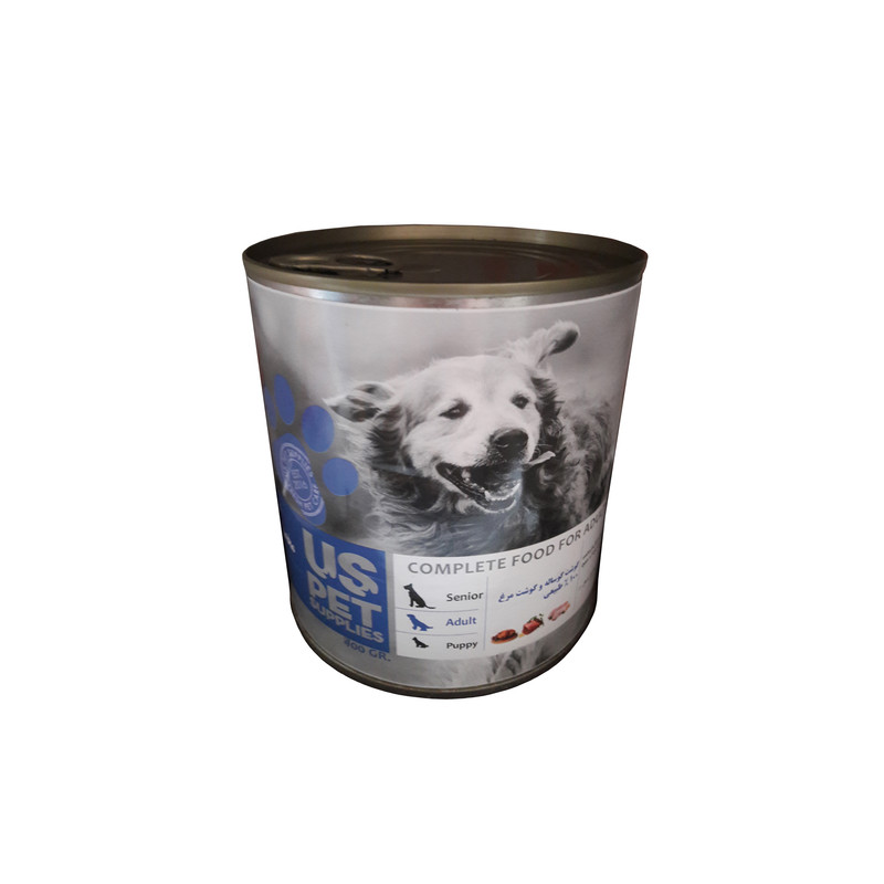 کنسرو سگ یو اس پت سپلایز مدل گوشت گوساله و گوشت مرغ وزن 400 گرم