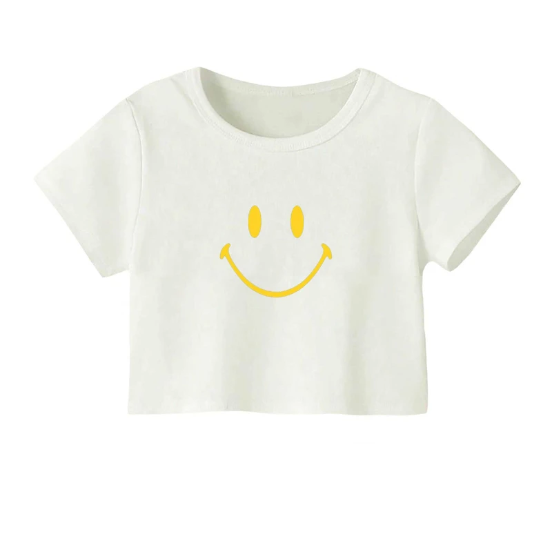 کراپ‌ تی‌شرت آستین کوتاه زنانه مدل لبخند
