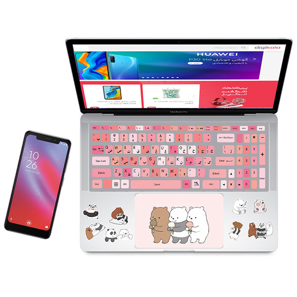 استیکر لپ تاپ راتیانا مدل panda khenge 08 مناسب برای لپ تاپ 15 تا 17 اینچ به همراه برچسب حروف فارسی کیبورد