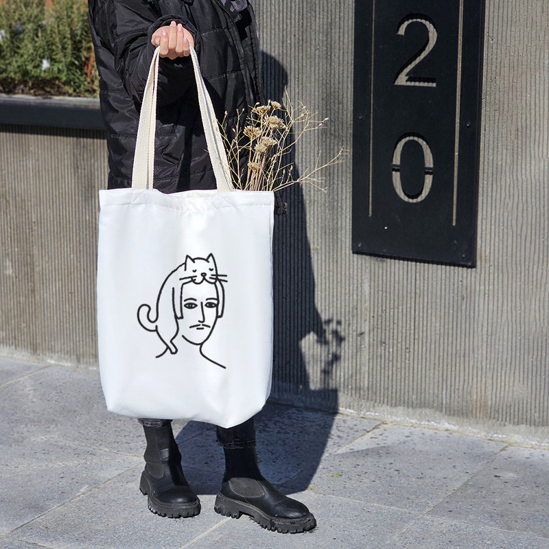 ساک خرید پارچه ای خندالو طرح گربه خانگی مدل توت بگ کد 6946