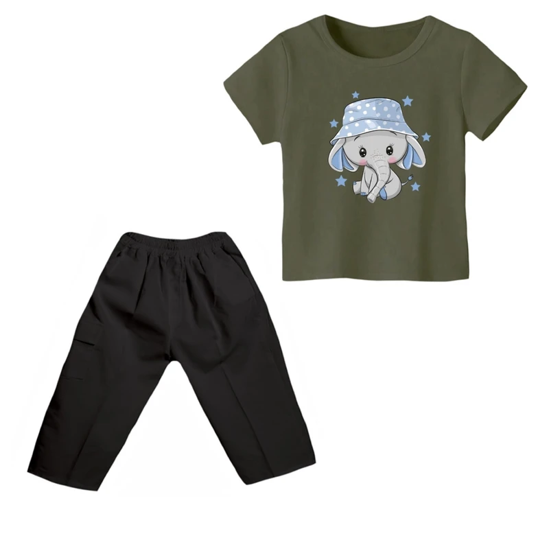 ست تی شرت و شلوارک دخترانه مدل فیل کد 15