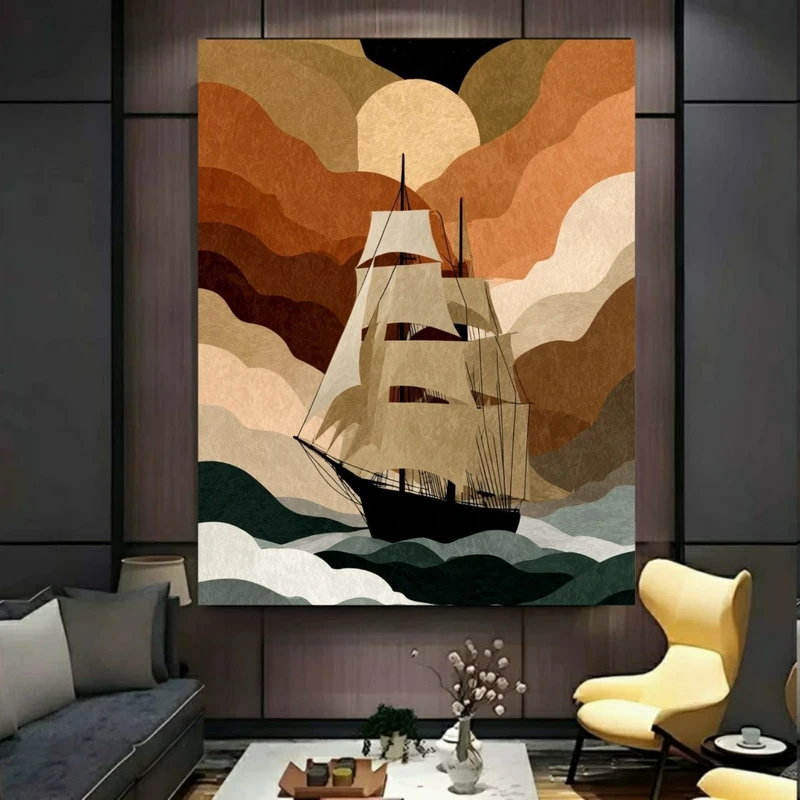 پوستر پارچه ای طرح مخمل  مینیمال مدل کشتی بادبانی کد PY1125