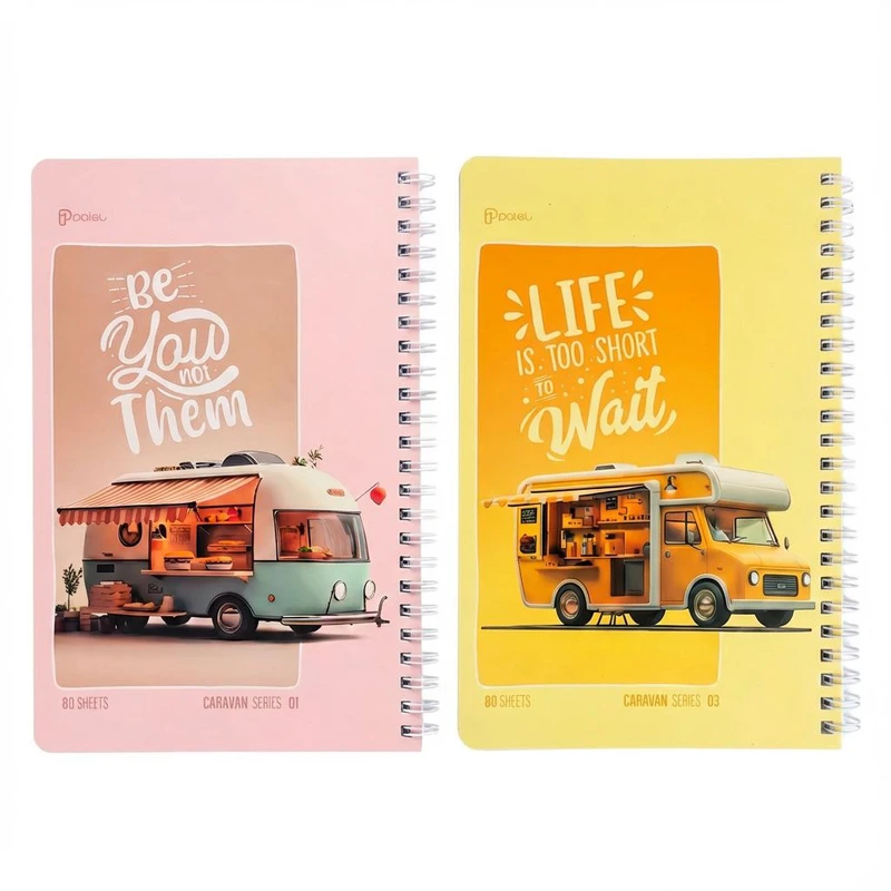 دفتر مشق ۸۰ برگ پالت طرح کاروان مدل سیمی گلاسه بسته ۲ عددی