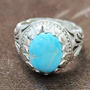 انگشتر نقره مردانه مدل سنگ فیروزه نیشابور کد P990