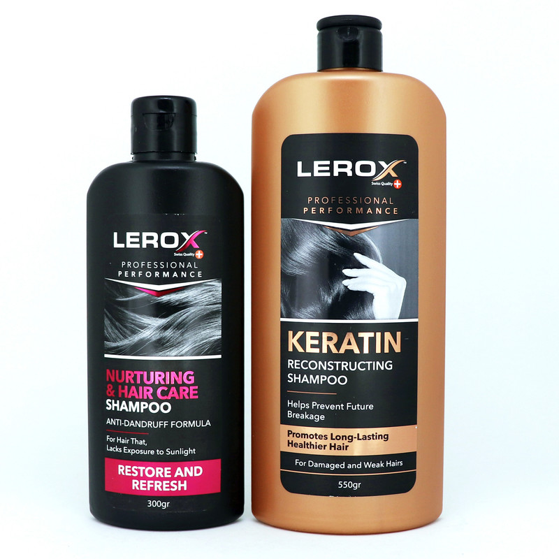 شامپو مو لروکس مدل Keratin وزن 550 گرم به همراه شامپو مو لروکس مدل Nurturing Hair Care وزن 300 گرم
