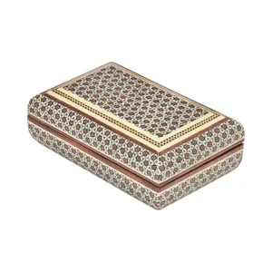 جعبه جواهرات خاتم کاری چوبی مدل زیر و رو گرد کد 1016