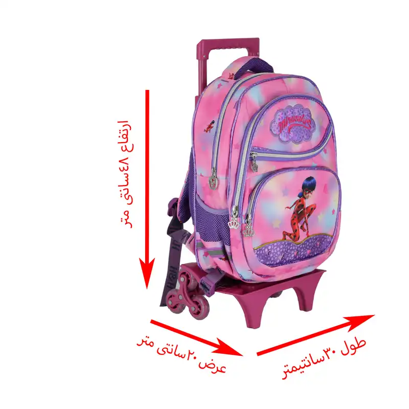 کوله پشتی چرخ دار طرح دختر کفشدوزکی کد 30009