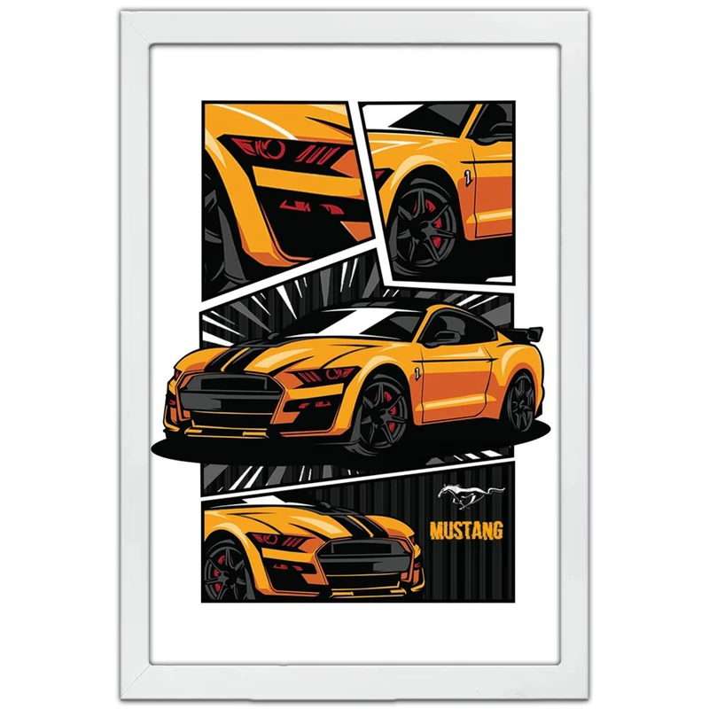 تابلو بکلیت طرح ماشین و خودرو فورد موستانگ FORD MUSTANG GT500 SHELBY مدل W-po1673 فریم سفید