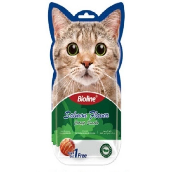 بستنی گربه اسنک کت نیپ دار بایولاین مدل طعم ماهی سالمون  15 گرم بسته 5 عددی