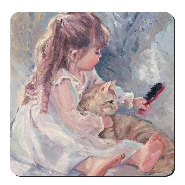  زیر لیوانی طرح دختر بچه و گربه کد nzl693