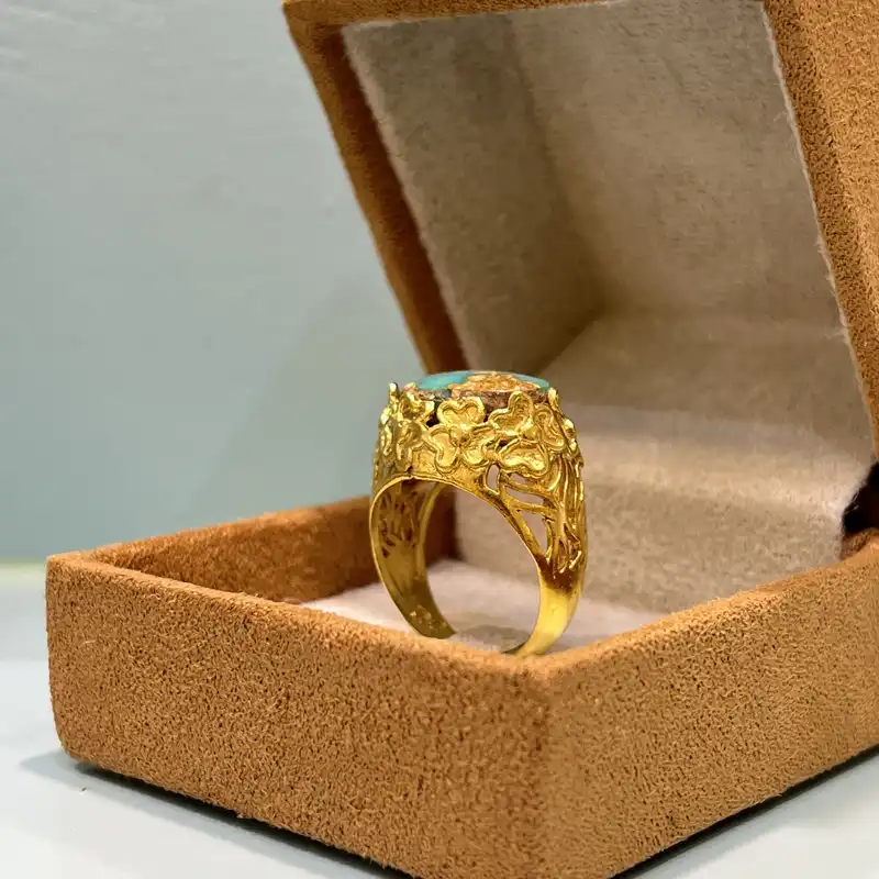 انگشتر نقره زنانه مدل دست ساز مزین به سنگ فیروزه نیشابور02