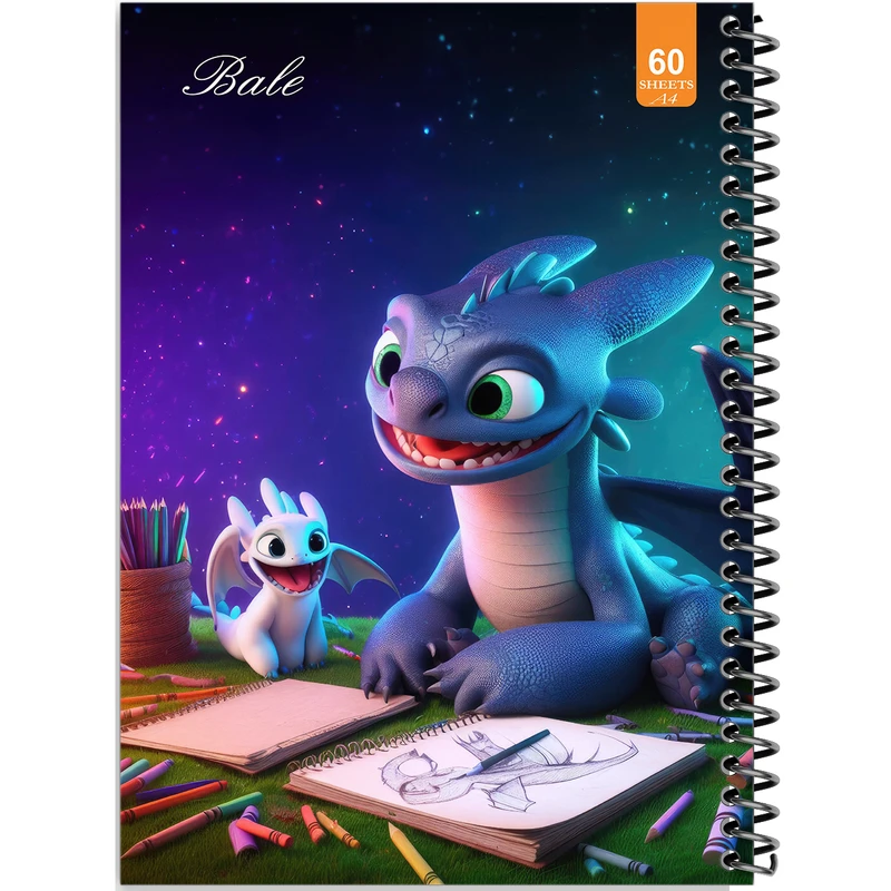 دفتر نقاشی 60 برگ انتشارات بله طرح فانتزی اژدها و بچه اش کد A4-O52