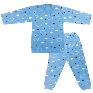 ست تی شرت آستین بلند و شلوار نوزادی کد GH121-122 رنگ آبی