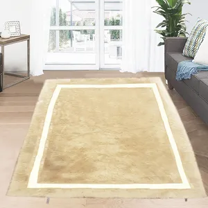 فرش ماشینی 100 شانه تیگران مفشوو زمینه کرم حاشیه کرم مدل خز پرز بلند طرح نوار طلایی کد 333A