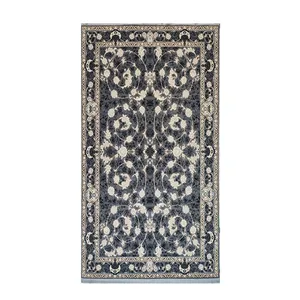 فرش ماشینی 700 شانه زمینه دودی حاشیه طلاکوب مدل الین