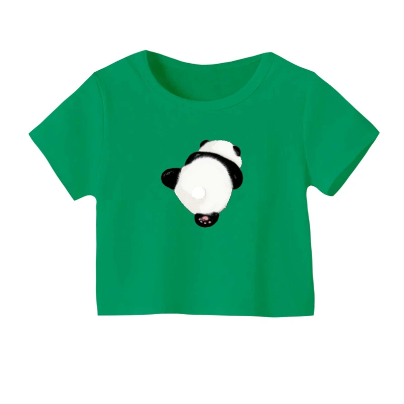 کراپ‌ تی‌شرت آستین کوتاه زنانه مدل پاندا