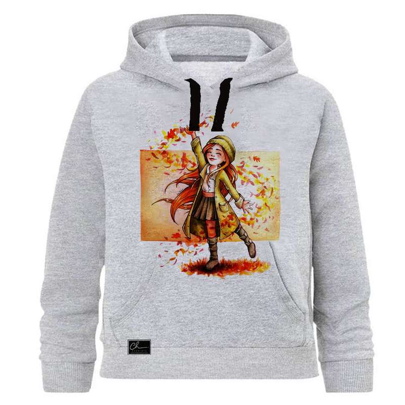 هودی دخترانه مدل پاییزی کد J13 رنگ طوسی