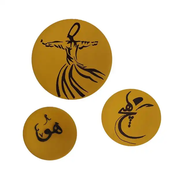 بشقاب دیوارکوب سفالی طرح سماع مولانا مجموعه 3 عددی