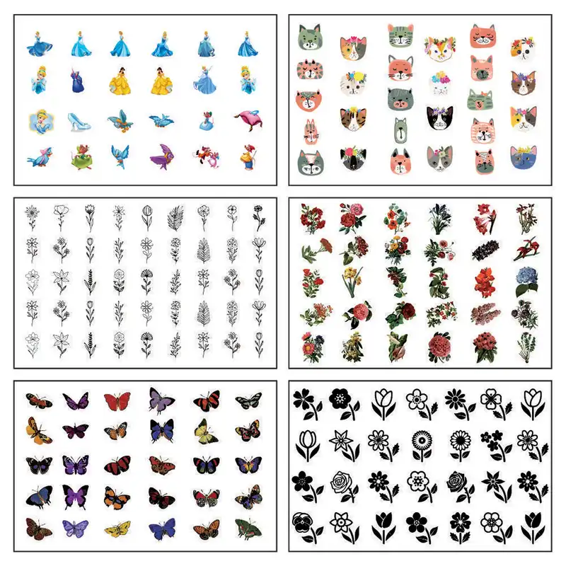 برچسب لنز ناخن طرح گل گربه پروانه کد BLNG 6007 بسته 6 عددی