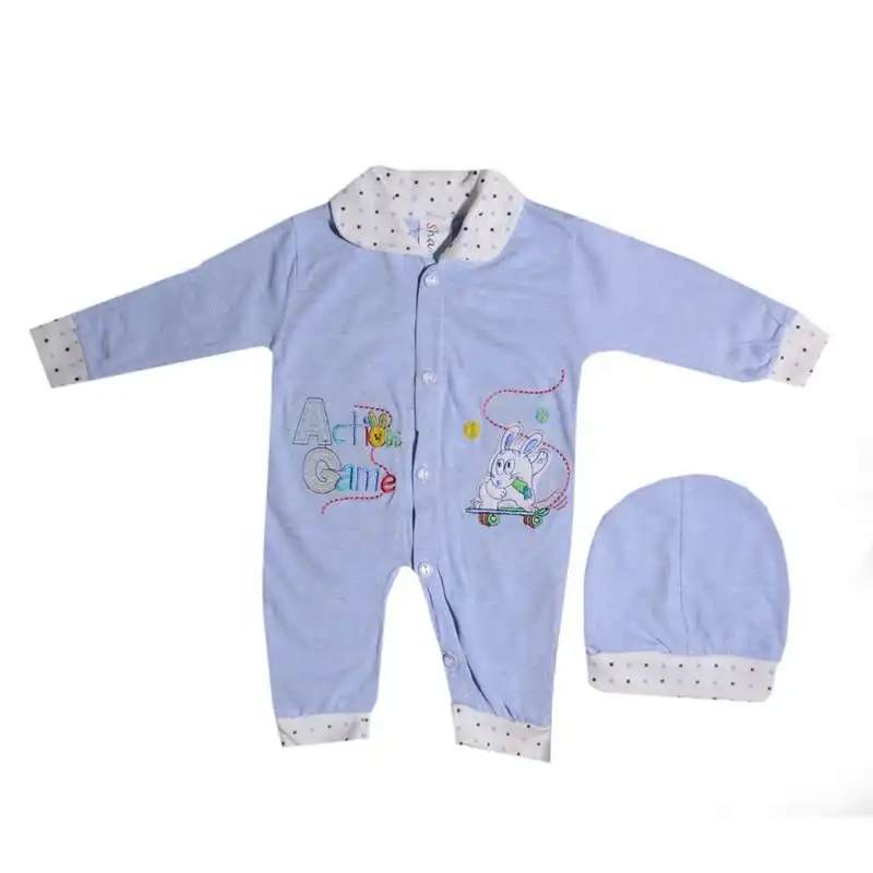 ست سرهمی و کلاه نوزادی مدل  MA-TT99059-SARH.N-T.AB رنگ آبی