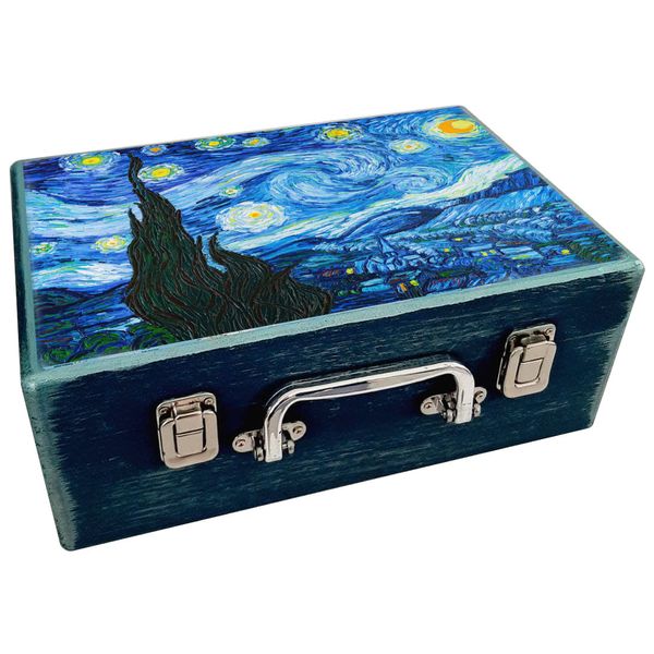 جعبه هدیه چوبی مدل چمدان طرح شب پرستاره ونگوک کد WS30