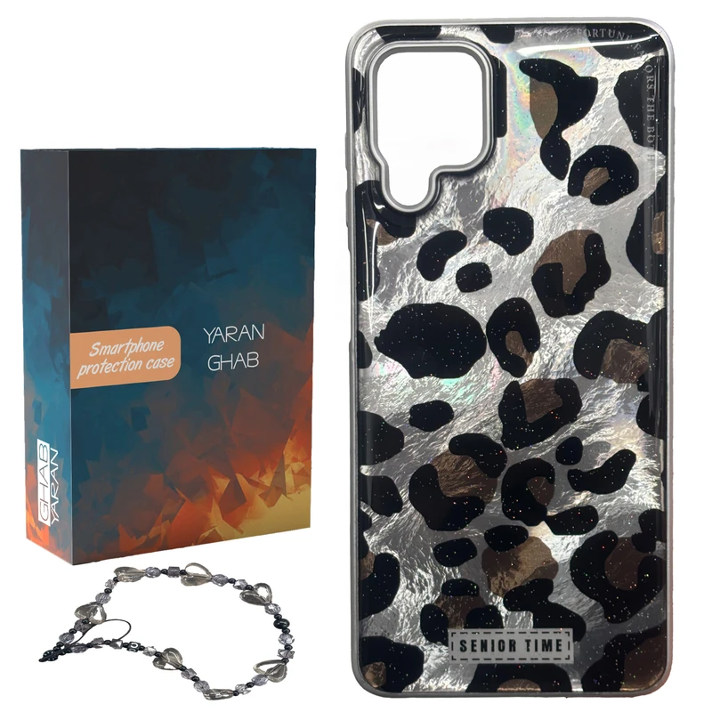 کاور یاران قاب مدل پلنگی مناسب برای گوشی موبایل سامسونگ Galaxy A12 به همراه بنداویز