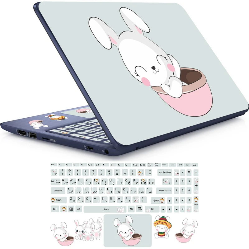 استیکر لپ تاپ راتیانا مدل bunny 01  مناسب برای لپ تاپ 15 تا 17 اینچ به همراه برچسب حروف فارسی کیبورد
