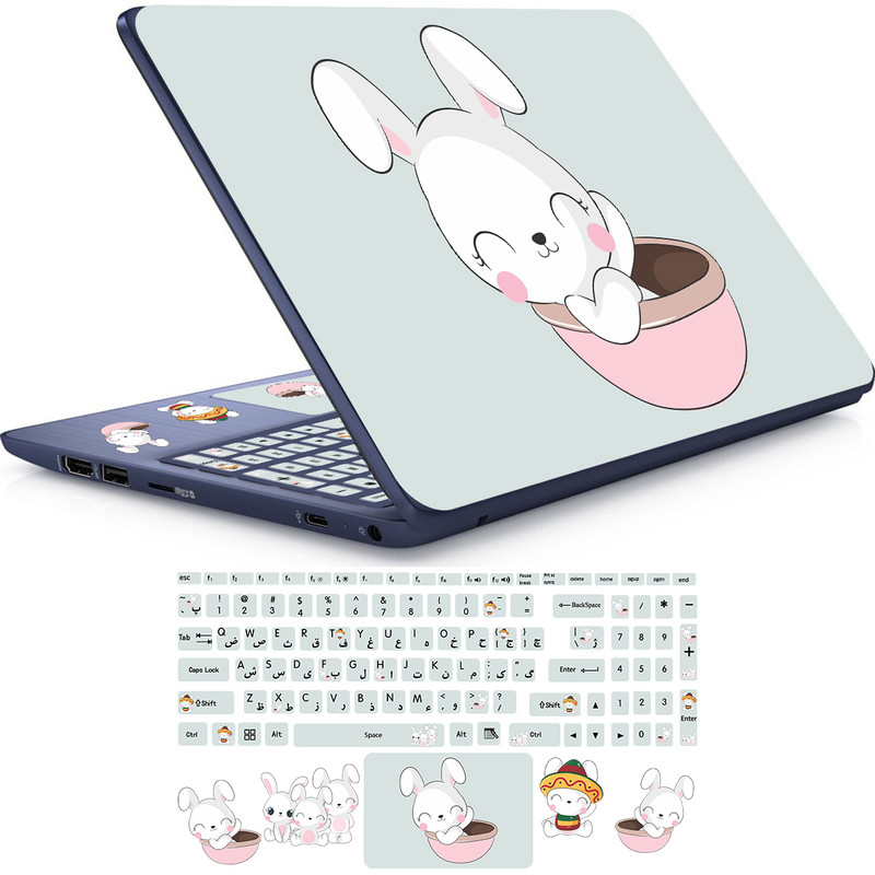 استیکر لپ تاپ راتیانا مدل bunny 01 مناسب برای لپ تاپ 15 تا 17 اینچ به همراه برچسب حروف فارسی کیبورد
